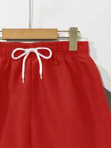 SHEIN Teen Boy Drawstring Waist Beach Swimshorts - Red - View 5