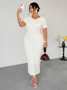 Firerie Đầm ôm dáng, màu trơn, chất liệu có họa tiết, cỡ lớn, thanh lịch, phù hợp để mặc đi làm vào mùa hè. - Màu be - Xem 4