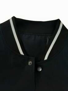 Manfinity Homme 男士棒球领单排扣休闲百搭日常长袖夹克 - 黑色 - 查看 5