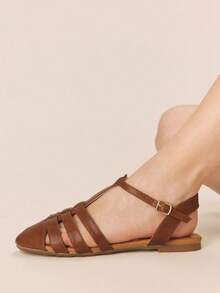 Styleloop Sandalias planas para mujer - Marrón - Ver 3