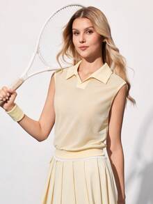 CourtClass CourtClass Casual Sports Breathable Solid Color Tank Top Tennis Shirt - Yellow - View 5