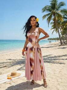 SHEIN Lady 女士扎染印花吊带连衣裙，度假风 - 彩色 - 查看 4