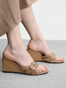 CUCCOO BIZCHIC Women's Rhinestone Embellished Casual Platform Slide Sandals - Brown - View 5