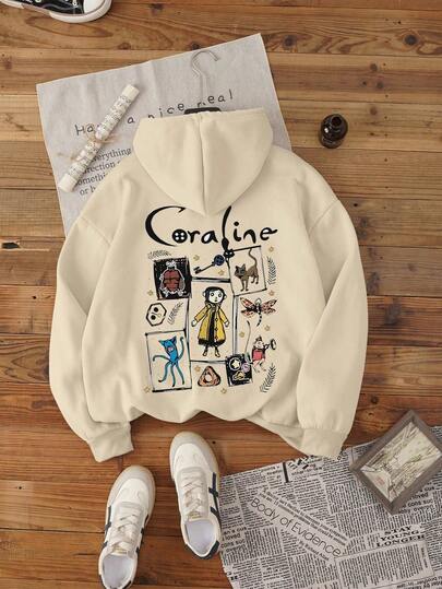 Sudadera casual minimalista con estampado de figura para niña preadolescente, de manga larga