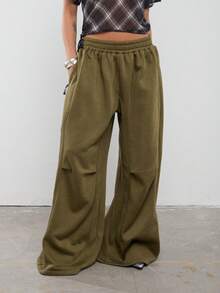 COUREZ 低腰宽松气球运动裤/Y2K秋冬女装街头风宽松超大两件套女装外出派对新年装 - 綠色 - 查看 5