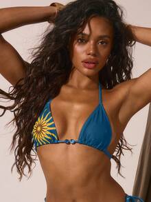 Musera Resort 露背印花三角比基尼上衣，适合夏季度假，性感波西米亚风，伊比沙岛音乐节海滩泳装，西部风格印花，卡维纳尔春季款 - 水鴨藍 - 查看 1