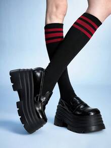 Sugerpunk 女士高跟凉鞋~ 2026 新款春秋时尚松饼厚底粗跟高跟英伦风增高小皮鞋时尚女鞋 - 黑色 - 查看 4