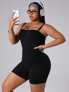 Rhythm Era Plus Size Women Seamless Sports Jumpsuit - Black - View 6