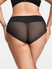SHAPORA 1pc Black Plus Size Women's Panty With Sheer Line Design - Black - View 6