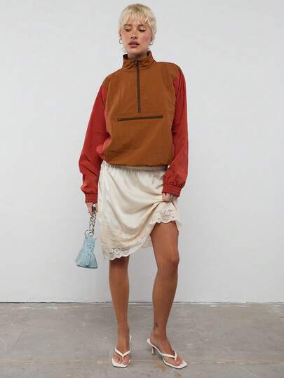 COUREZ Colourblock Nylon Track Jacket /Y2K Spring Clothes For Women Street Streetwear Going Out Outfits Casual Sporty Summer Jackets