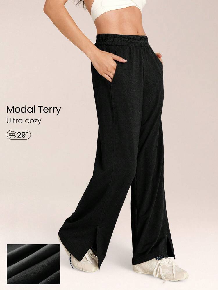 Modal Terry Everyday Street Soft Smooth Breathable Adjustable Drawstring Waist Side Slip Pockets Wide Leg Pants Daily Casual Street Wear