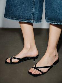 2026 New Fashion Versatile Comfortable Solid Color Stone Texture High Heel Sandals (Stone Texture Random Cut), Kitten Heel Spring Shoes - Black - View 2
