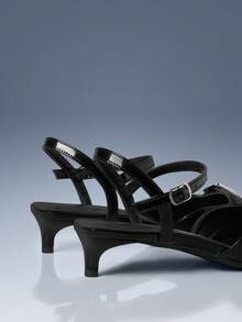 CUCCOO GRLICON Black Patent Leather Pointed Toe Stiletto Heel Commuter High Heels With Metal Buckle Strap - Black - View 4