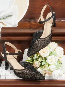 CUCCOO HITCHD Tacones de aguja con diamante de imitación para mujer, de tacón medio. Zapatos de vestir elegantes, casuales y minimalistas, cómodos y de fácil puesta, para bodas, trabajo, citas y ocasiones formales - Negro - Ver 6