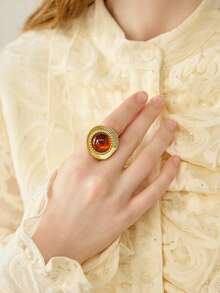 MOTF PREMIUM 18K Gold Vintage Maillard Simple Resin Ring - Gold - Coffee - View 7