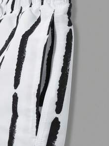 Horizaway 男士黑/白条纹沙滩短裤，夏季时尚男士度假男士短裤度假男士沙滩短裤男士夏季男士短裤海滩男士短裤男士沙滩短裤泳裤男士沙滩装，夏威夷 - 黑與白 - 查看 5