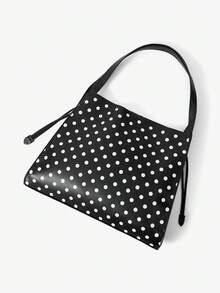 Maija Ladies, Women Shoulder Bag, Hobo Bag, Polka Dots, Fashionable, Elegant, Simple, Personalized, Versatile, Classic, For Commute, Office, Date, Daily, Shopping, Afternoon Tea - White Black - View 6