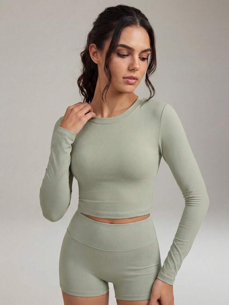 Sexy Hollow-Out Back Yoga Top, Long Sleeve Cropped Padded Sports Shirt For Women, Autumn