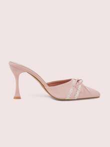 CUCCOO DOLLMOD Ladies Tender Pink Lace Bow Pointed Head Thin Heel High Heel Bag Head Half Drag - Barely Pink - View 3