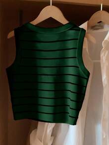 Lyxana Women's Striped Crew Neck Casual Versatile Daily Wear Top - Dark Green - View 2