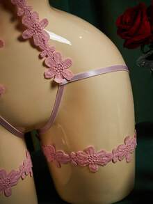 SpicyHot Bộ jumpsuit ren gợi cảm dành cho nữ, đồ lót quyến rũ - Hồng - Xem 4