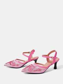 CUCCOO HITCHD Escarpins à bout pointu pour femmes avec strass et talon aiguille, chaussures élégantes et décontractées minimalistes et confortables, à enfiler, pour mariage, travail, rendez-vous, occasions formelles - Rose bonbon - Voir 10