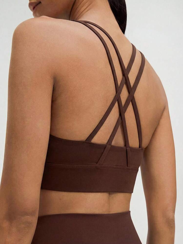 New Criss-Cross Back Yoga Bra, Double-Sided Brushed Naked Feel High-Impact Sports Bra