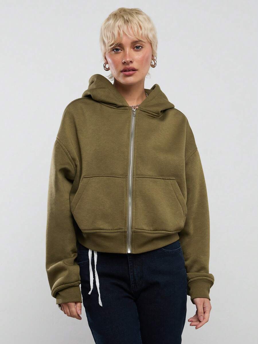 COUREZ Boxy Fit Zip Up Hoodie/ Y2K  Spring Clothes For Women Streetwear Green Hoodie Cozy Spring Outfits Women Sweatshirts Going Out Outfits 2 Pieces Sets Festivals - Green - View 1
