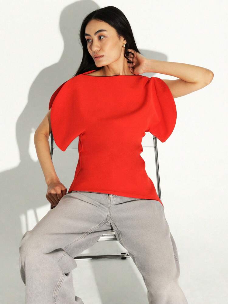 KSTM Statement Puff Sleeve Blouse With Dramatic Silhouette Boat Neck Vibrant Top For Contemporary Fashion