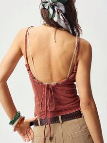 Bohemela Áo tank top dệt kim ôm dáng cổ chữ V màu trơn, kiểu dáng thường ngày dành cho nữ. - Rỉ Nâu - Xem 6