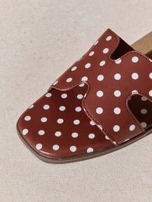 SHUZIA 女士波点镂空露趾软底棕色拖鞋 – 复古、艺术感十足且易于搭配，情人节必备 - 棕色 - 查看 8