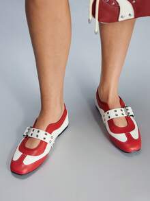 CUCCOO GRLICON Mocassins Planos Femininos com Decoração de Fivela e Cores Contrastantes - Multicolorido - Visão 3