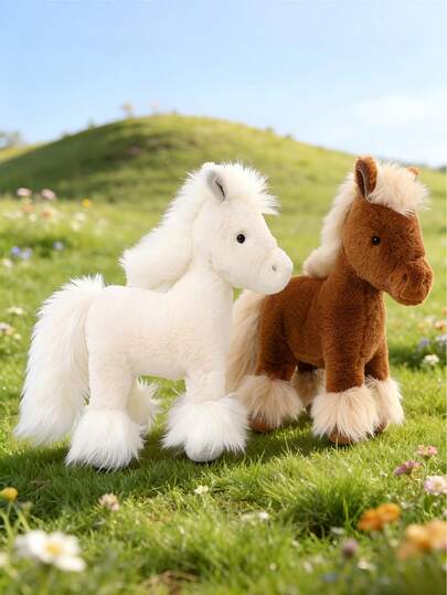 POKOJA LAND Lindo juguete de peluche de poni, muñeca de caballo de simulación suave y esponjosa en color blanco y marrón opcional. Decoración creativa para escritorio o cama, opción perfecta como regalo de cumpleaños, Pascua, Día de Acción de Gracias, Día del Niño, Día de San Valentín y otros regalos festivos, regalos para fiestas