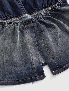 ROMWE Áo hai dây denim kiểu hippie cổ điển Millennium, thêu hoa, gợi cảm, dây mảnh, cỡ lớn. - Màu xanh lam - Xem 4
