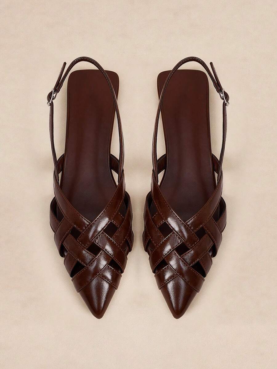 Rosivie 棕色女式编织休闲平底凉鞋 - 棕色 - 查看 1