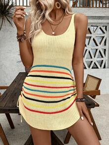 SHEIN LUNE Women's Casual Patchwork Knit Dress, Suitable For Daily Wear And Vacation - Yellow - View 3