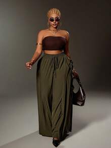 Maweii Quần cargo nữ cỡ lớn có túi bèo nhún, kiểu dáng thể thao đường phố thường ngày mùa xuân/hè, màu xanh lá cây. - xanh quân đội - Xem 4