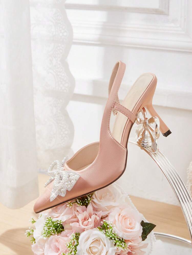 CUCCOO HITCHD Women Shoes Spring Summer New Three-Dimensional Cute Big Bow Design Pointed Toe Wine Glass Heel Middle Heel Romantic Elegance Elegant Simple Black Satin High Heel Single Slingback Dating Afternoon Tea Party Valentine's Day Elegant Wear Banquet Dating Evening Dress Sweet And Sexy Slingback Wedding Shoes Half Slippers Macaron White Beige Blue Royal Blue Pink Brown Green Burgundy Gray Rose Red Purple Yellow Orange Apricot Gold Silvery Rhinestones Big Size Rhinestone Flower Lace Wedding Shoes Spring Shoes Bride Shoes