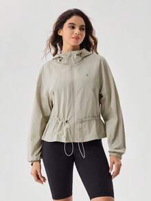 OutZeal Women Outdoor Jacket Daily Casual Water-Resistant Drawstring Waist Hooede Outdoor Top Spring - Light Grey - View 8