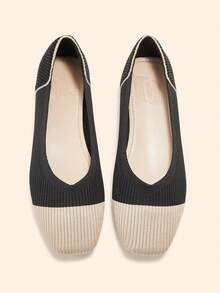 CUCCOO BASICS Women's Casual Contrast Color Slip-On Loafers - Black - View 9