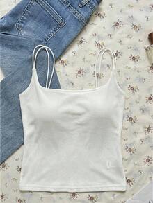 Tseoso Bộ 2 áo hai dây nữ gân sọc có đệm ngực tích hợp (2 chiếc màu trắng) - Áo tank top đa năng thoải mái cho mùa hè và mọi mùa, kiểu dáng nữ tính, mềm mại và thanh lịch phù hợp cho ở nhà, đi học, chơi thể thao, tập gym, dạo phố và lễ hội âm nhạc. - màu đen - Xem 8