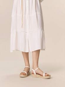 Styleloop Giày sandal đế xuồng cao gót cho nữ, chất liệu vải dệt, gót dây thừng, thiết kế quai ngang, phụ kiện không thể thiếu cho kỳ nghỉ, phong cách bohemian, lễ hội âm nhạc, tiệc tùng, phong cách retro Mỹ, trang phục du lịch, vật dụng cần thiết khi đi du lịch. - Màu trắng 1 - Xem 2