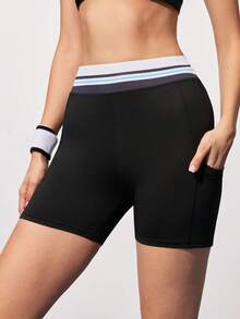 CourtClass Women's Striped Elastic Waist Casual Fitness Shorts - Multicolor - View 3