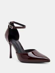 Glitzique Giày cao gót quai điều chỉnh cho nữ Thu/Đông 2025, Mũi nhọn 10cm, Chất liệu PU màu nâu cà phê, Thích hợp để mặc hàng ngày/dự tiệc, Thanh lịch, Giày cao gót nữ, Thanh lịch - Cà phê nâu - Xem 12