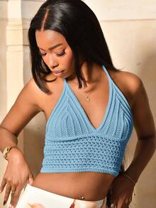 Mima John 系腰柔软休闲音乐节女式针织上衣 - 水鴨藍 - 查看 4