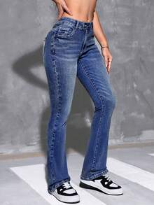 Rivivi 休闲水洗低腰喇叭牛仔裤 - 藍色 - 查看 2