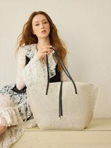 MOTF PREMIUM WOMEN'S LARGE-CAPACITY SHOULDER TOTE BAG, INCLUDING ZIPPER INNER BAG, SUITABLE FOR DAILY COMMUTING,VALENTINES DAY - Straw - View 6