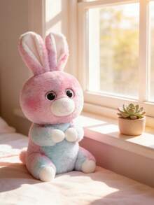 Juguete de peluche con forma de conejito rosa hecho de material de piel de conejo y piel sintética. Suave material de peluche corto. Muñeca de aguja rellena de fibra, un regalo perfecto para bebés. - Rosa - Ver 7