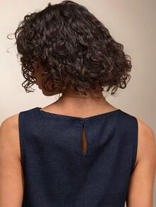 EURMUSE 女士牛仔两件套休闲时尚套装，高腰牛仔裤搭配牛仔上衣，深蓝色水洗修身款，纽扣闭合 - 深色水洗藍 - 查看 7