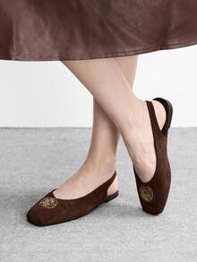 CUCCOO BIZCHIC 女士平底方头金属装饰露跟套脚鞋 - 咖啡棕 - 查看 3